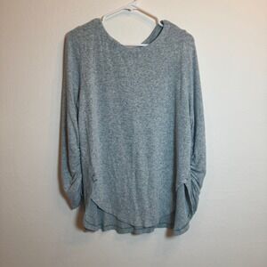 Saturday Sunday by Anthropologie Womens M Gray Ribbed Ruched Sleeve Sweater Top